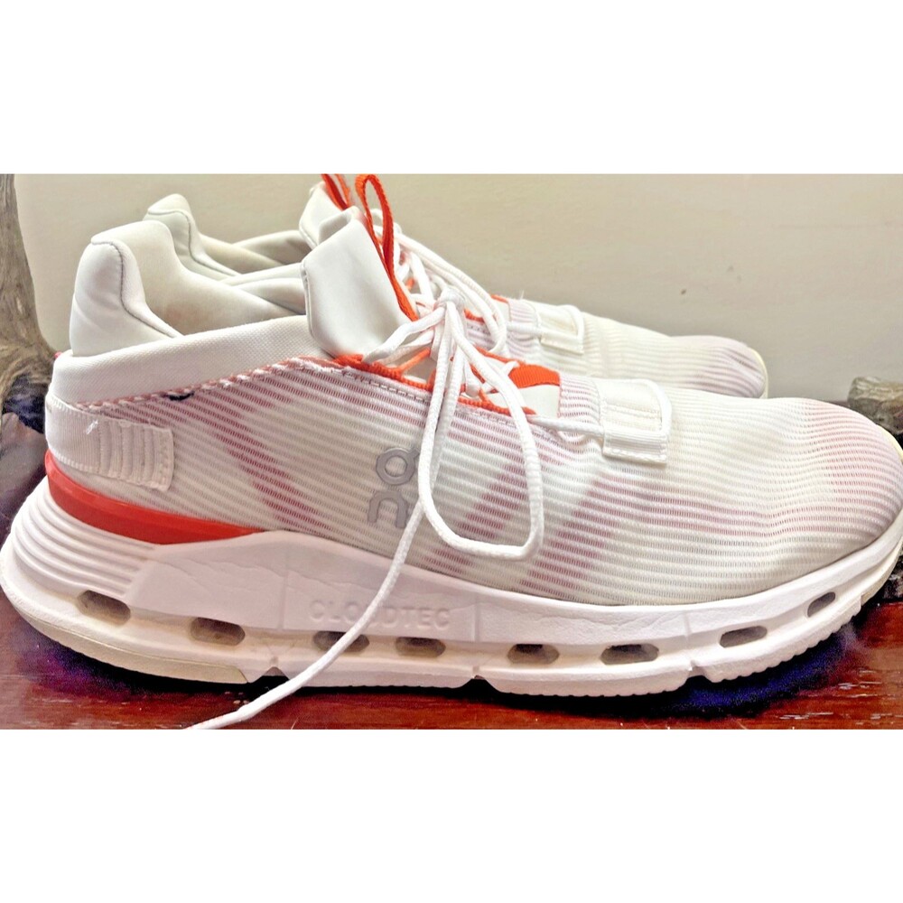 On Cloudnova Shoes Womens Sz 10.5 EU 42.5 Wht Flame Void Orange CloudTec Running